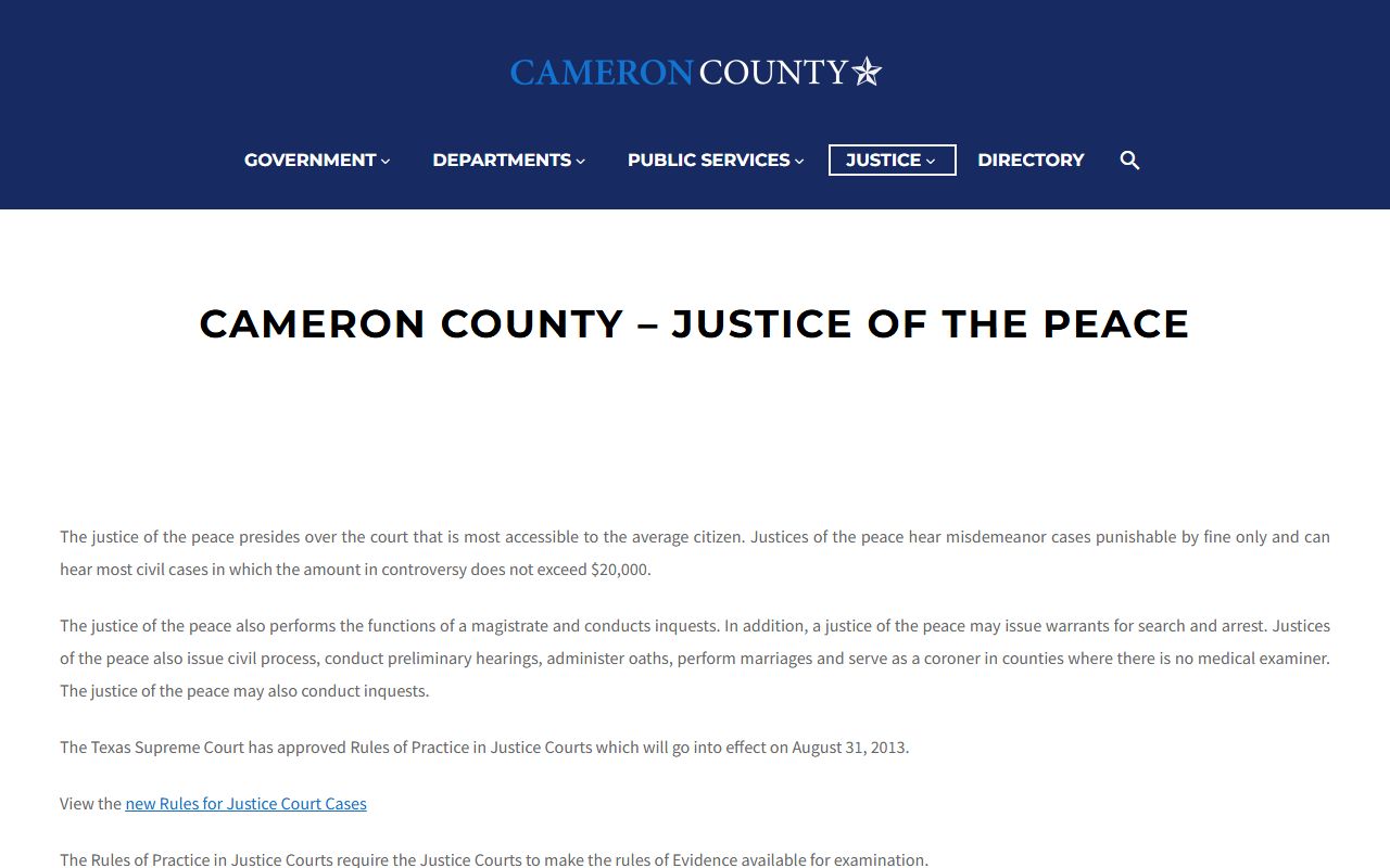 Cameron County Justice of the Peace page for local court records and citations