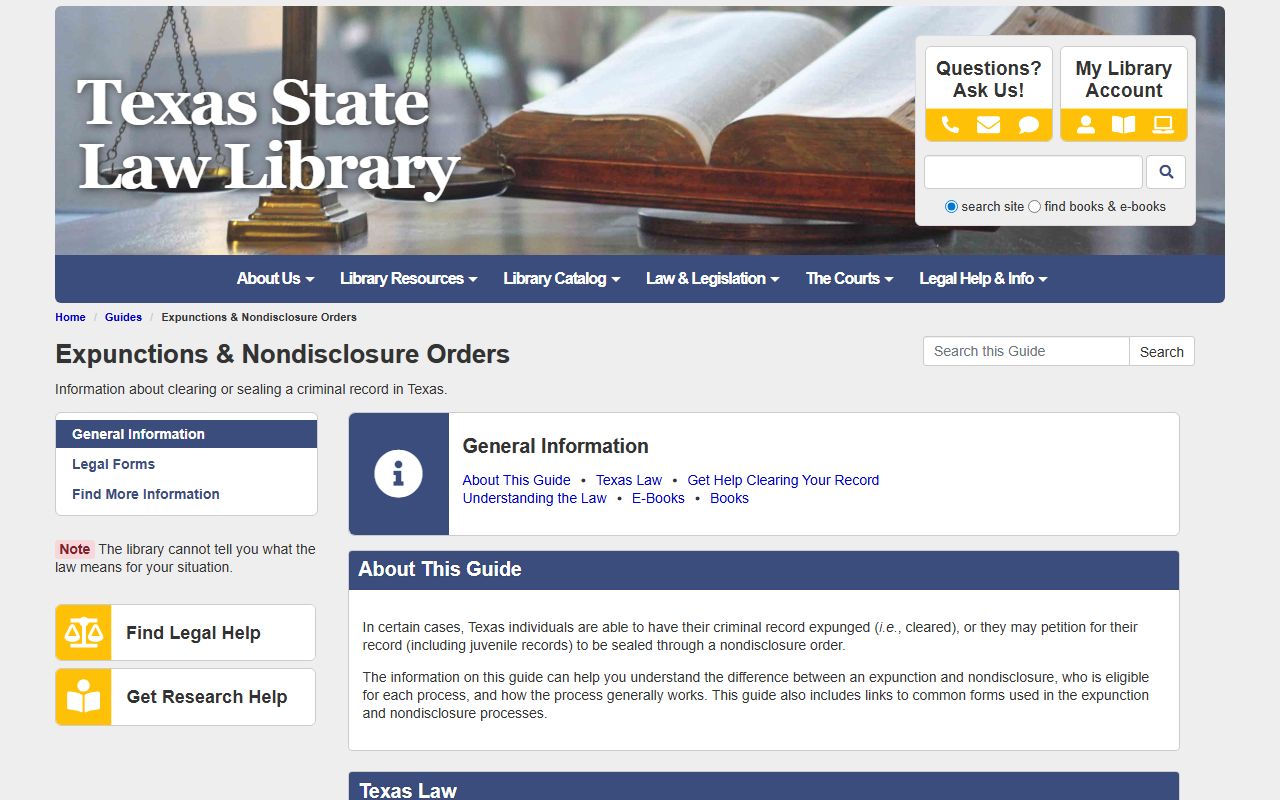 Texas State Law Library guide for Cameron County criminal records expunction and nondisclosure