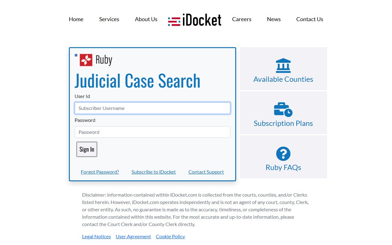 iDocket sign-in portal for Cameron County judicial court records