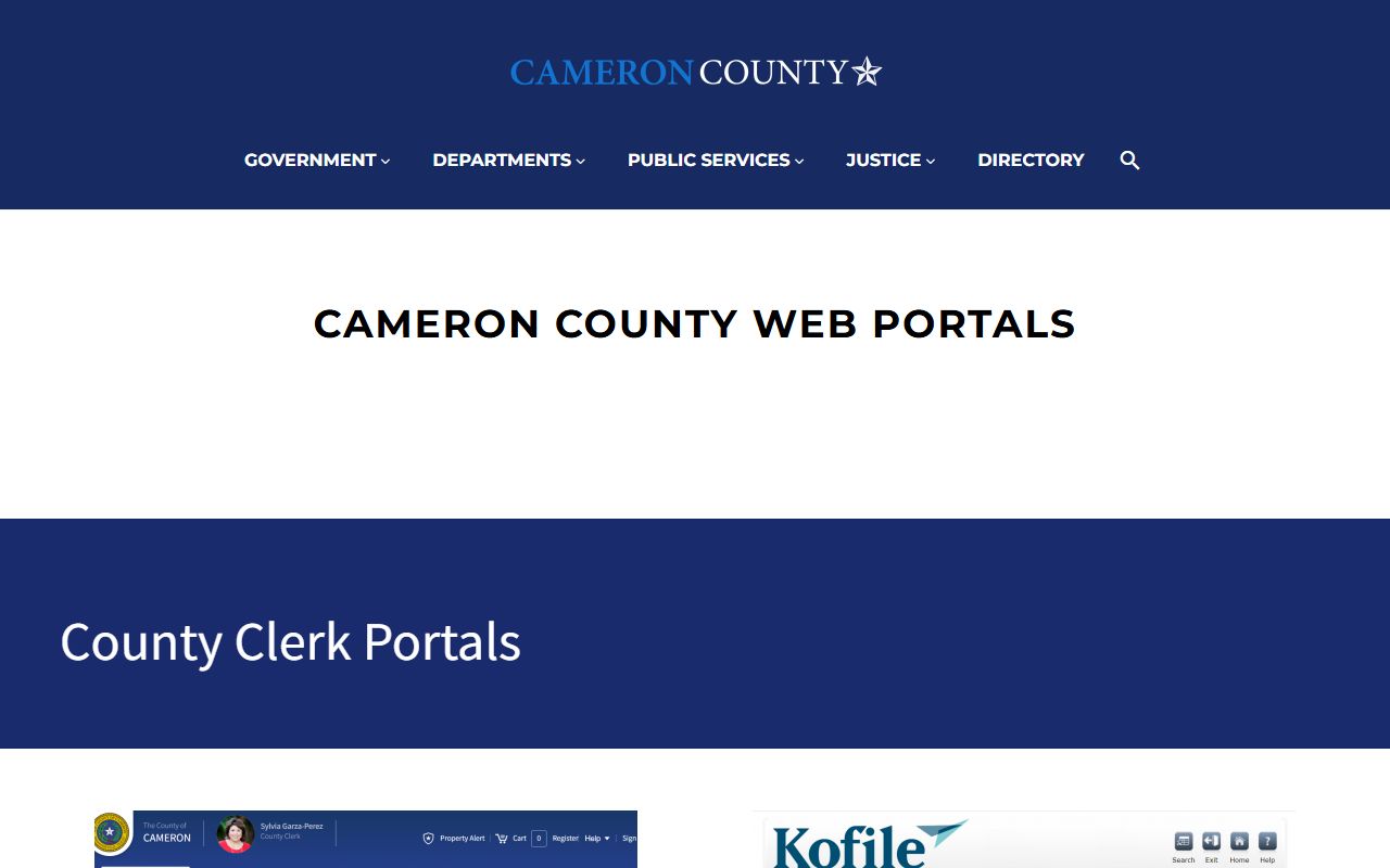 Cameron County court records portals page listing official record search links