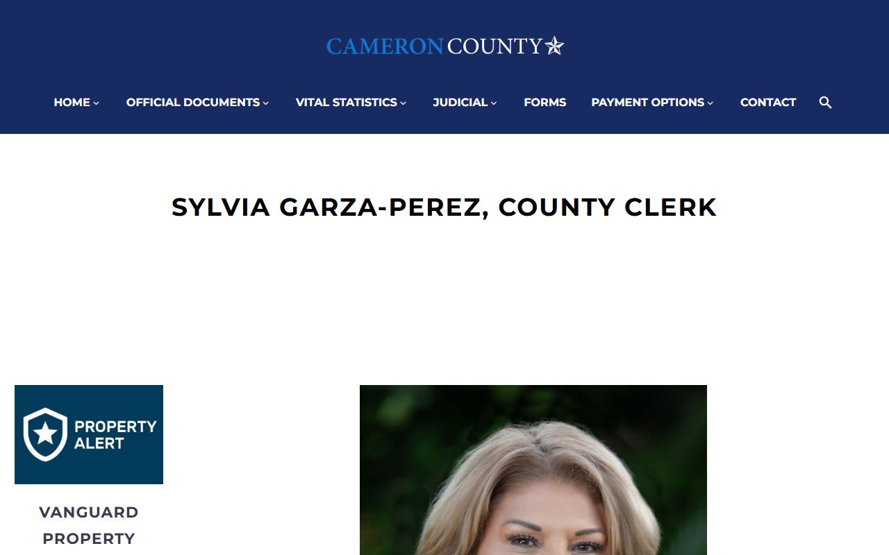 Cameron County Clerk page showing public records and vital records services