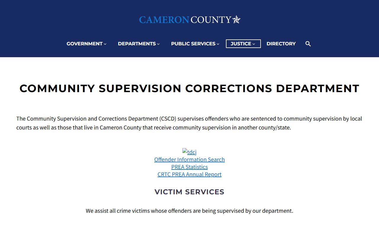 Cameron County Community Supervision and Corrections Department page for inmate and court records