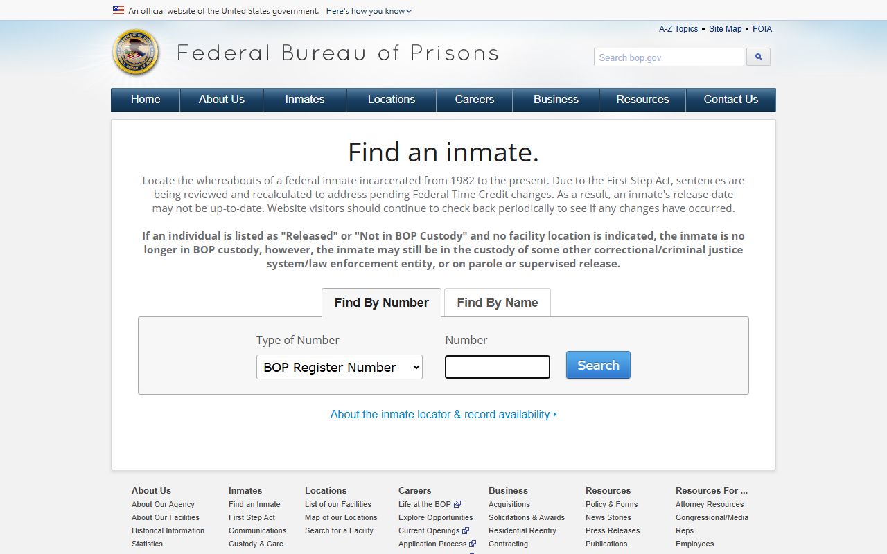Federal Bureau of Prisons inmate locator for Cameron County inmate court records searches