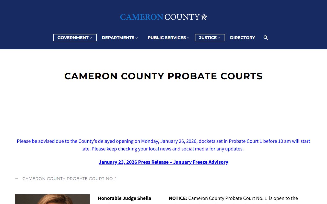 Cameron County Probate Courts page for probate records and estate cases