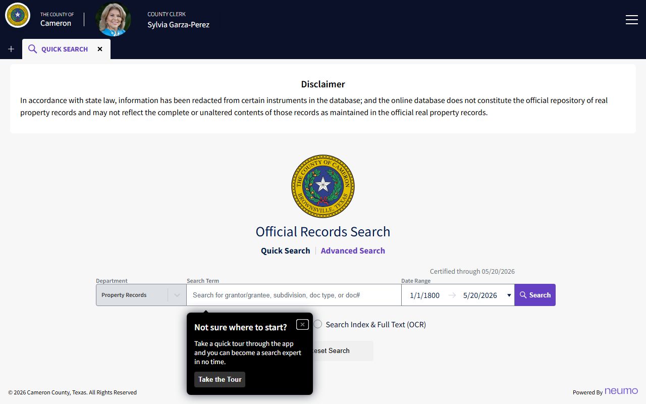Cameron County official public records search portal for deeds and recorded documents