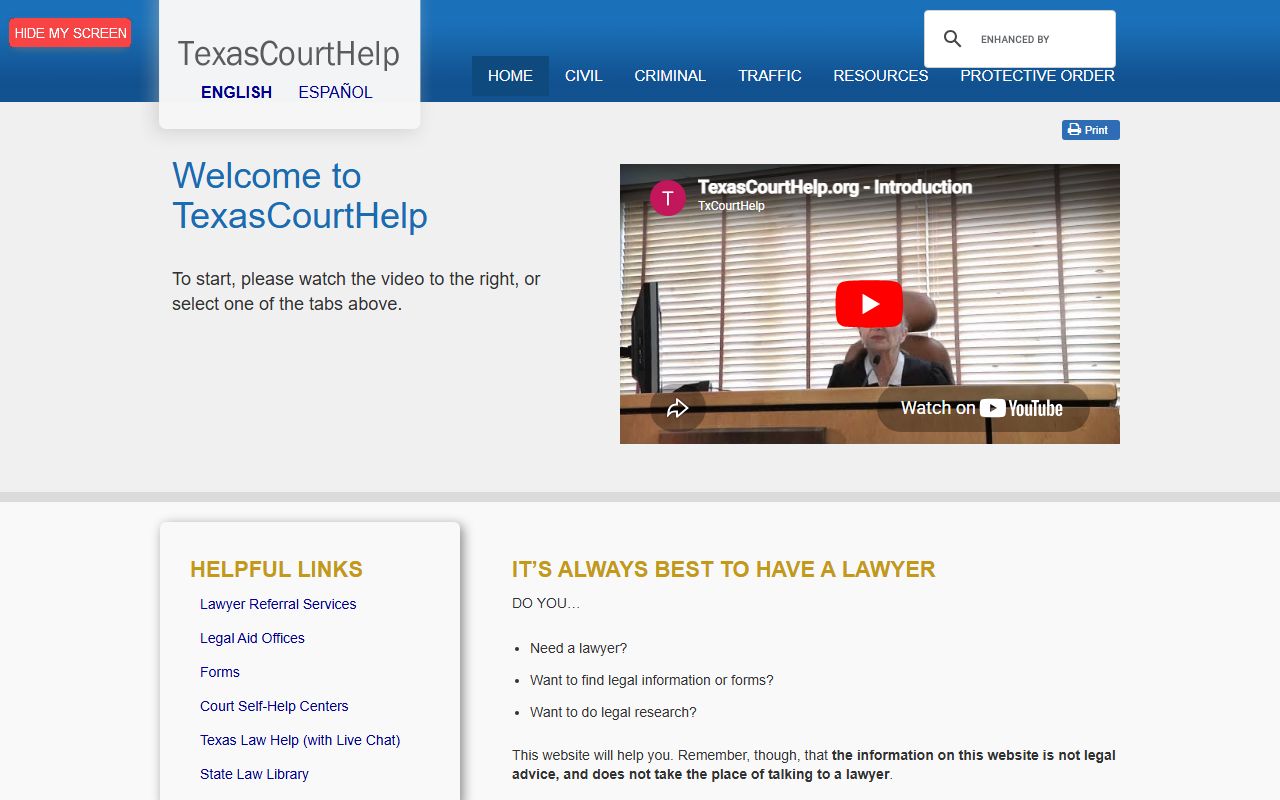 Texas Court Help self-help resource linked for Cameron County public records users