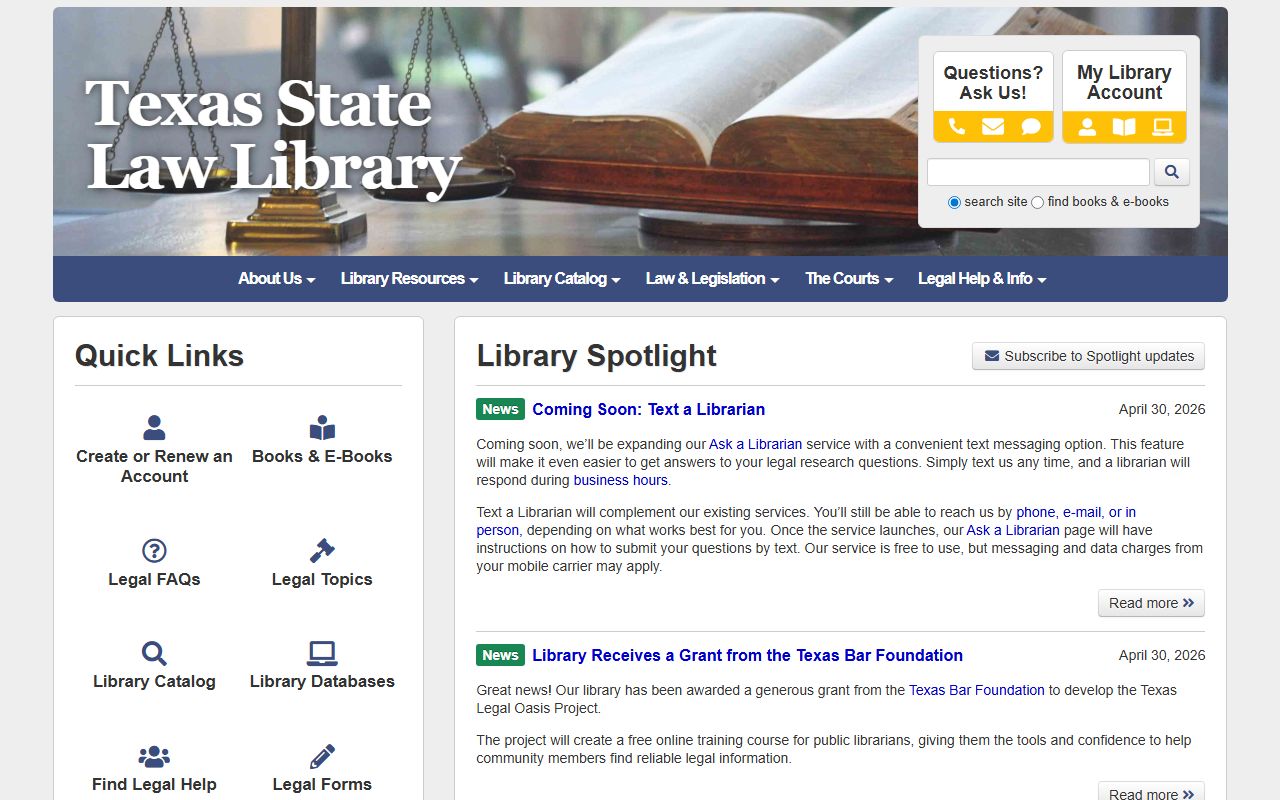 Texas State Law Library resource page for Cameron County public records research
