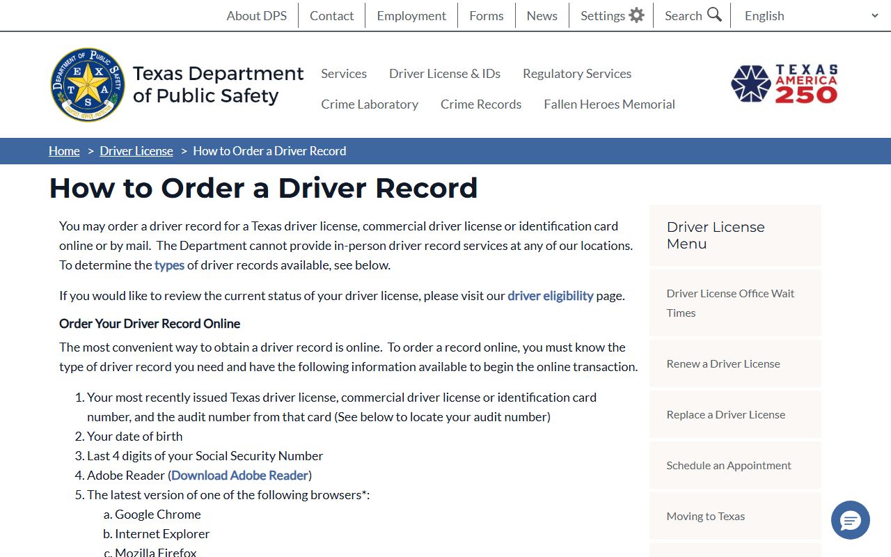 Texas DPS driver record order page contrasted with Cameron County traffic court records